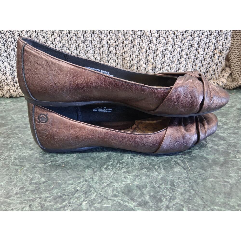 Born Lilly Metallic Bronze Leather Ballet Flats Womens Sz 8 Slide On Twist Knot - Picture 10 of 13